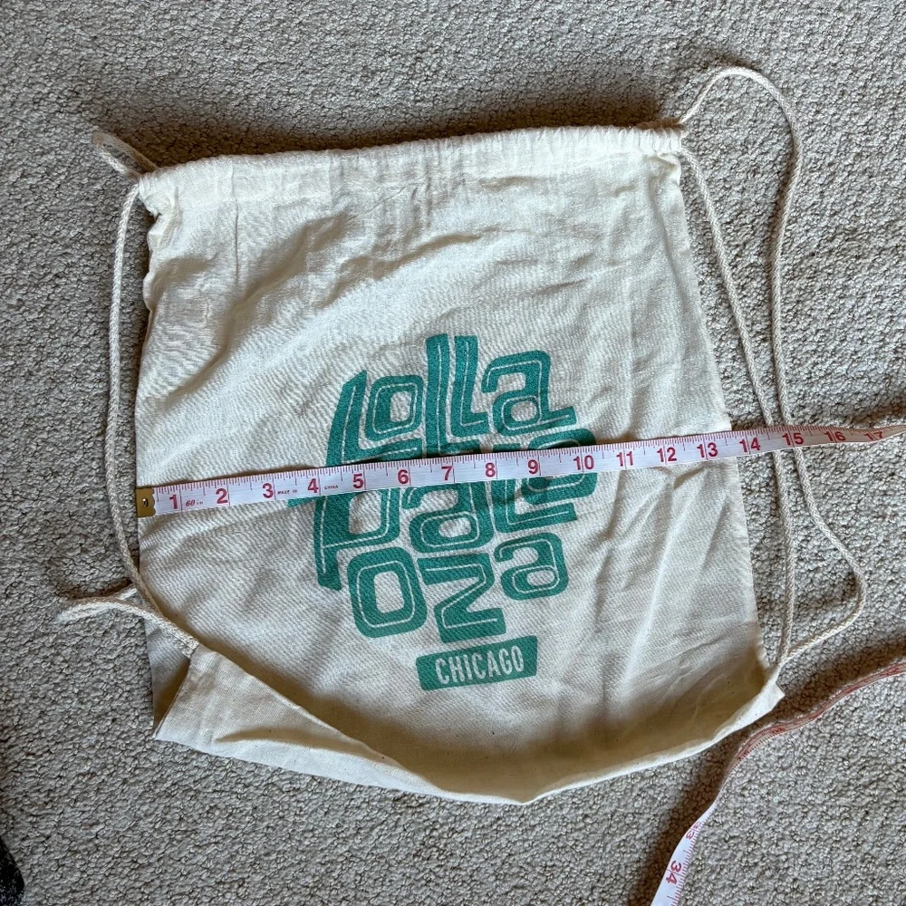LollaPalooza backpack drawstring bag tan teal
